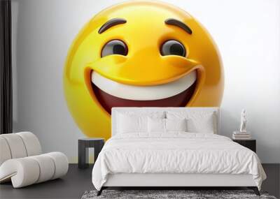 Vibrant yellow emoticon with bright, cheerful facial features and curved, upturned smile, radiating joy, friendliness, Wall mural