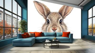 Whimsical vector illustration of a adorable rabbit's face with bold lines, minimalist features, and playful textures, set against a clean white background. Wall mural