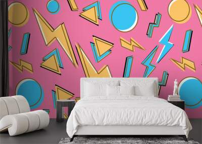 Bright vector pattern 80's. Background checkered bumage. Abstract geometric shapes. Illustration for hipsters Memphis style. Wall mural