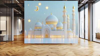  3d illustration of a mosque with golden moon and stars ornament Wall mural