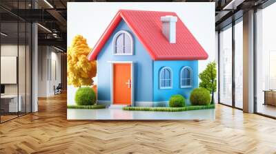 3d illustration cute house home colorful red green blue pink orange retro oldu cartoon style Wall mural