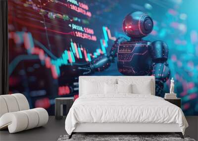 AI Trading concept, robots trading stocks on abstract digital platforms Wall mural