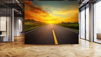 beautiful sun rising sky with asphalt highways road Wall mural