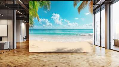 Beautiful tropical beach banner. White sand and coco palms travel tourism wide panorama background concept. Amazing beach landscape Wall mural