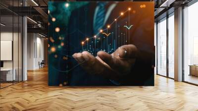 Businessman hand showing increase financial interest rate and business investment growth from dividend, Business finance and money concept Wall mural