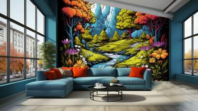 Illustration of nature for a t-shirt design Wall mural