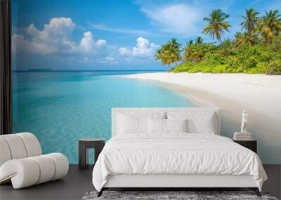 Sandy tropical beach with island on background Wall mural