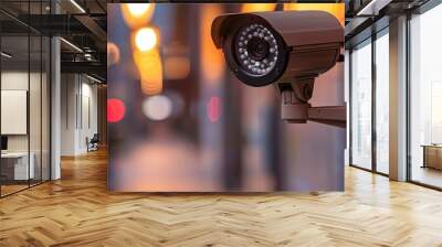 Security camera on modern building. Professional surveillance cameras. CCTV on the wall in the city. Security system, technology. Video equipment for safety system area control outdoor Wall mural