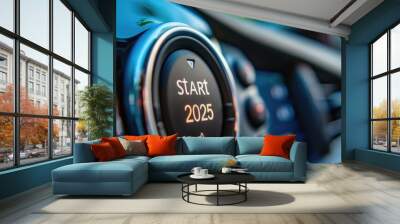 Start 2025 Red Power Button. Happy New Year Wall mural