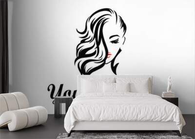 logo template of chic woman face with curly hair Wall mural