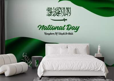 saudi arabia national day green flag background vector design Wall mural