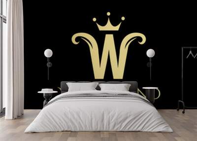 W initial logo with hair and crown in elegant style Wall mural