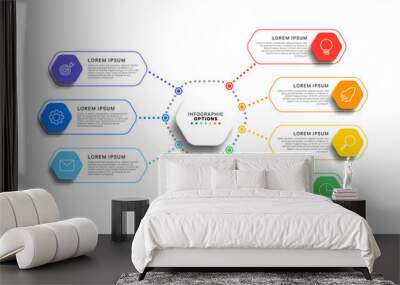 7 steps infographic template with realistic hexagonal elements on white background. business process diagram. company presentation slide template. modern vector info graphic layout design. eps 10 Wall mural