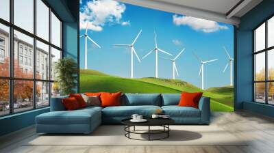 Wind turbines on green hills Wall mural