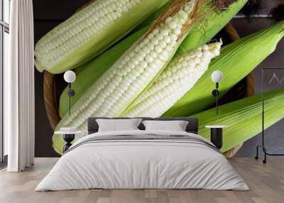 fresh sweet waxy corn on the cob Wall mural