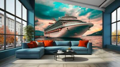 Cruise ship, cruise ship standing at the seaport preparing to board passengers Wall mural