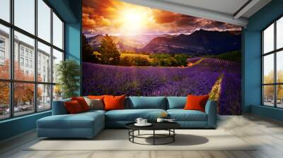 lavender field Summer sunset landscape Wall mural