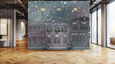 snowy old town at christmas Wall mural