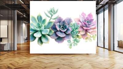 Gradient watercolor clip art of indoor succulent plants, isolated on white, vibrant colors with soft transitions, modern botanical illustration Wall mural