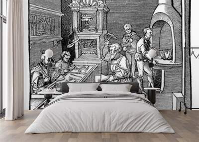 Goldsmith workshop, engraving XVI century Wall mural