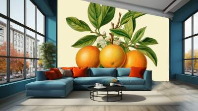 orange or citrus sinensis plant with fruits and flowers as in the vintage botanical illustrations, v Wall mural