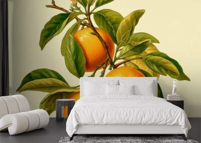 vintage style botanical illustration: orange or citrus sinensis plant with fruits and flowers, victo Wall mural