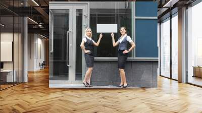 a couple of young businesswomen in formal clothes Wall mural