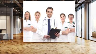 A team of young Caucasian doctors in white clothes Wall mural