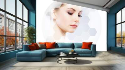 Beautiful face of young and healthy girl.  Plastic surgery, skin care, cosmetics and face lifting concept. Wall mural