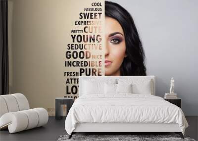 Beautiful face of young and healthy woman. Plastic surgery, skin care, cosmetics and face lifting concept. Wall mural