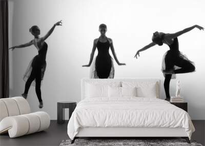 black and white traces of female balet dancers isolated on white Wall mural