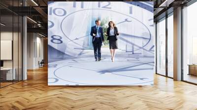 business people walking and talking in the street Wall mural