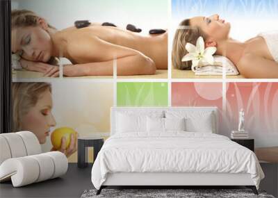 Collage of different spa treatment images Wall mural