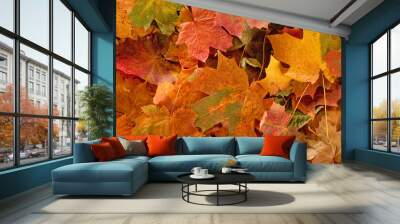 Colorful seasonal autumn background pattern, Vibrant carpet of fallen forest leaves. Wall mural