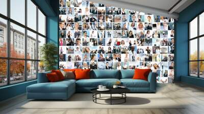 large collage of business images with young and happy people Wall mural