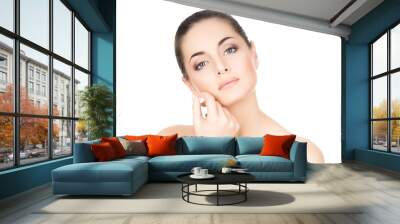 Portrait of a young and attractive woman isolated on white Wall mural