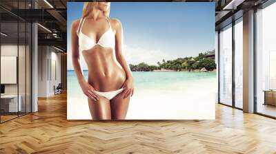 Sexy body in a swimsuit on a beach background Wall mural