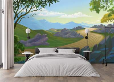 View of the mountains from a distant pathway Wall mural