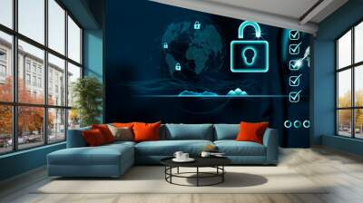 Cyber security and protection of private information and data concept. financial data to protect personal information on digital devices. data governance Wall mural