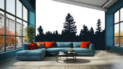 Background with evergreen forest silhouettes Wall mural