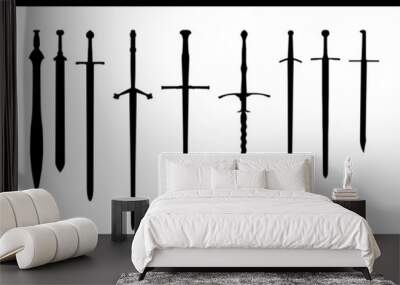 Black silhouettes of medieval swords Wall mural