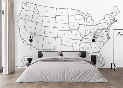 Map of USA with state abbreviations Wall mural