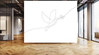 continuous line concept sketch drawing of dove with olive branch. peace symbol. vector illustration Wall mural