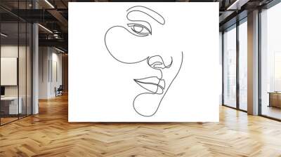 One line girl or woman portrait design. Hand drawn minimalism style vector illustration Wall mural