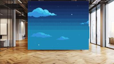 Pixel art night sky background with stars and clouds. Retro video arcade 8-bit style. Wall mural