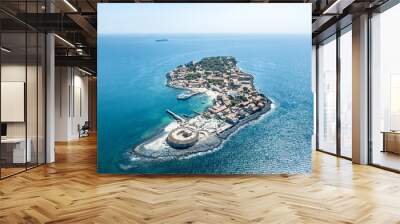 Aerial view on Goree Island in Dakar Senegal, slavery island by drone Wall mural