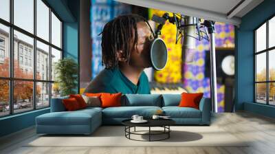 Man in home recording studio Wall mural