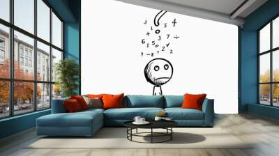 A Comic Character Person Thinking While Math Symbols Hover Above Their Head Wall mural