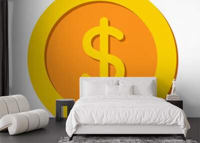 A gold vector icon of a dollar coin with rounded corners on a white background. Wall mural