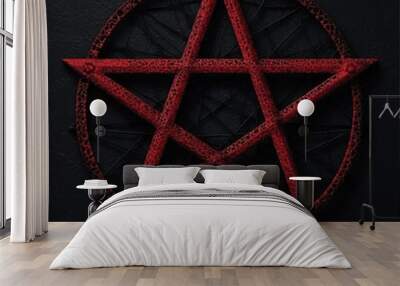 A Red and Black Pentagram on a Textured Background Generative AI Wall mural